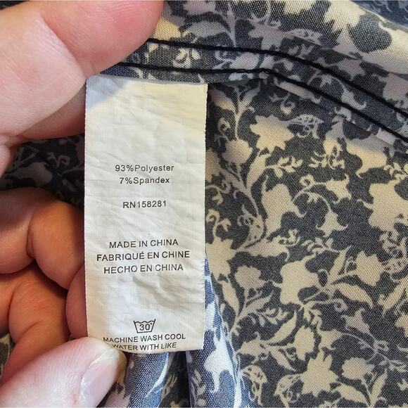 Tom Baine men's slim fit blue & white floral print button up shirt size L - Picture 12 of 13